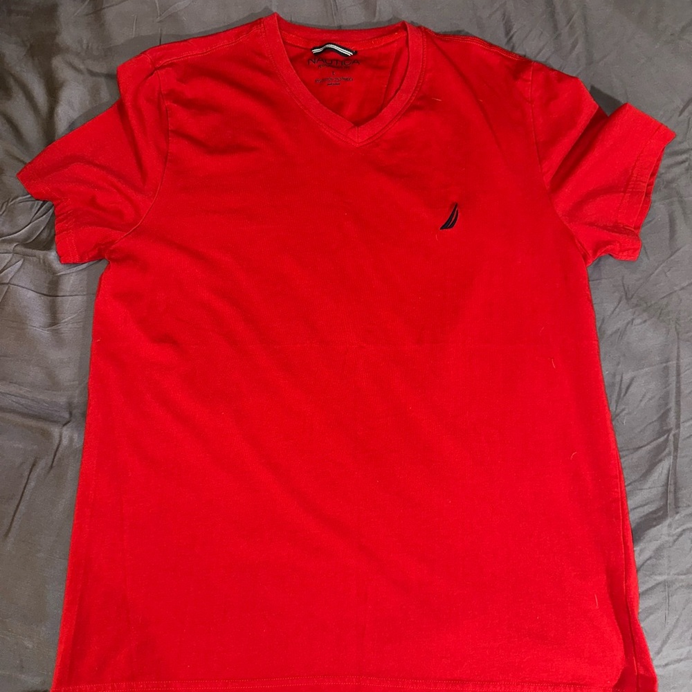 Nautica Men's Red V-Neck Shirt